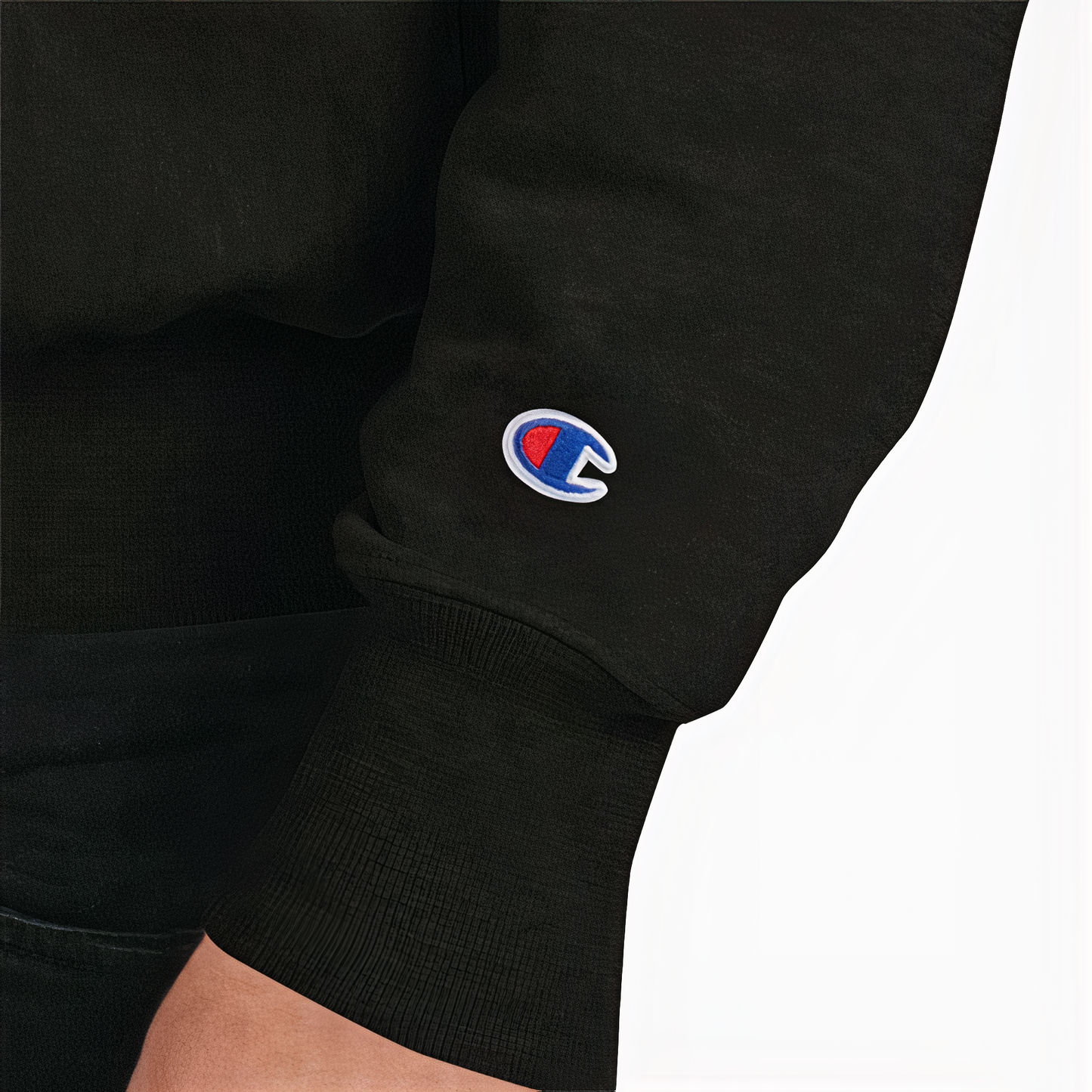 Black Champion x Focus Rich Motivated sweatshirt with symbolic streetwear graphics and inspirational message
