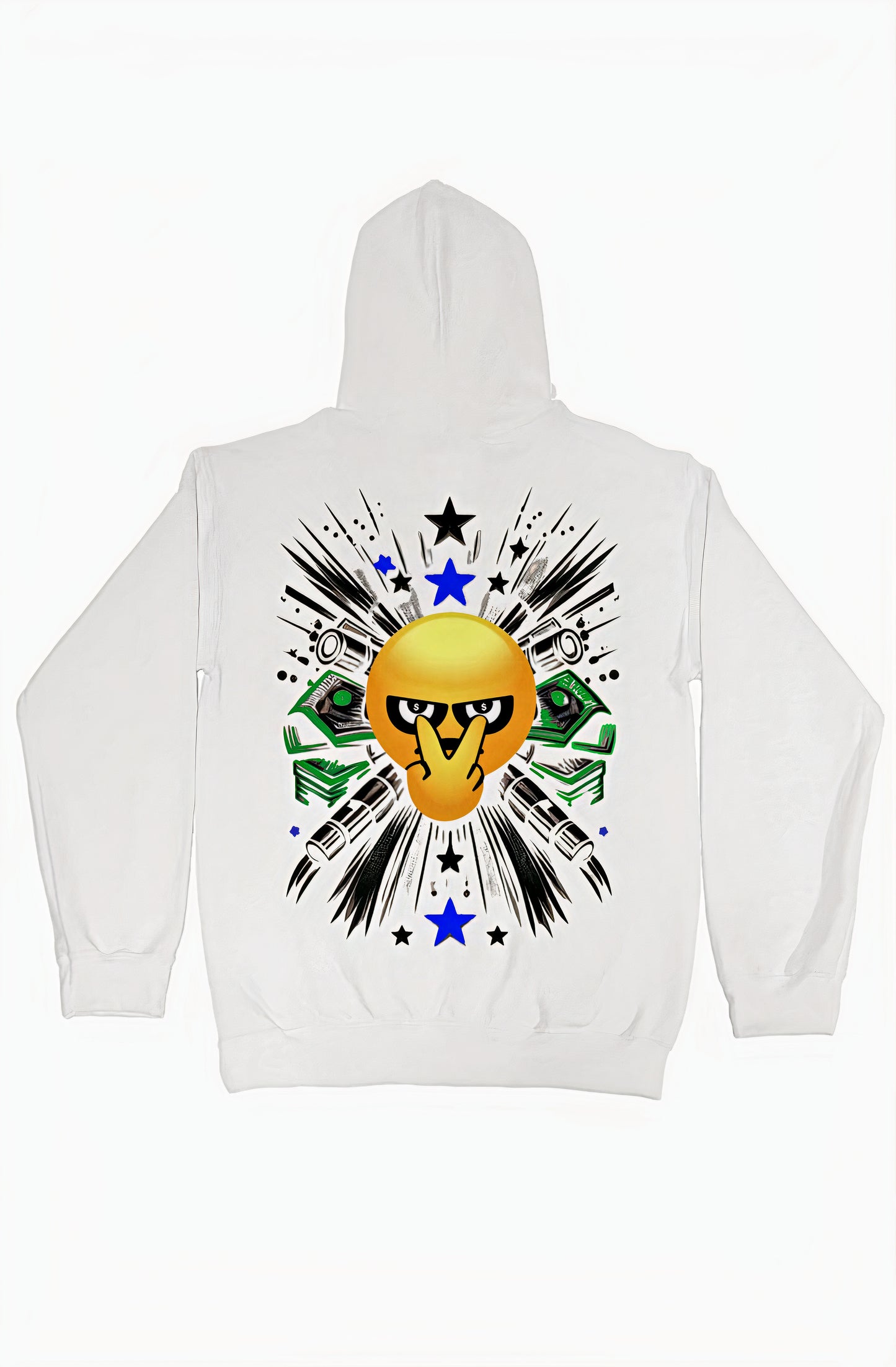 Focus Rich Clothing White Hybrid Hoodie with FR Symbol and Emoji Logos