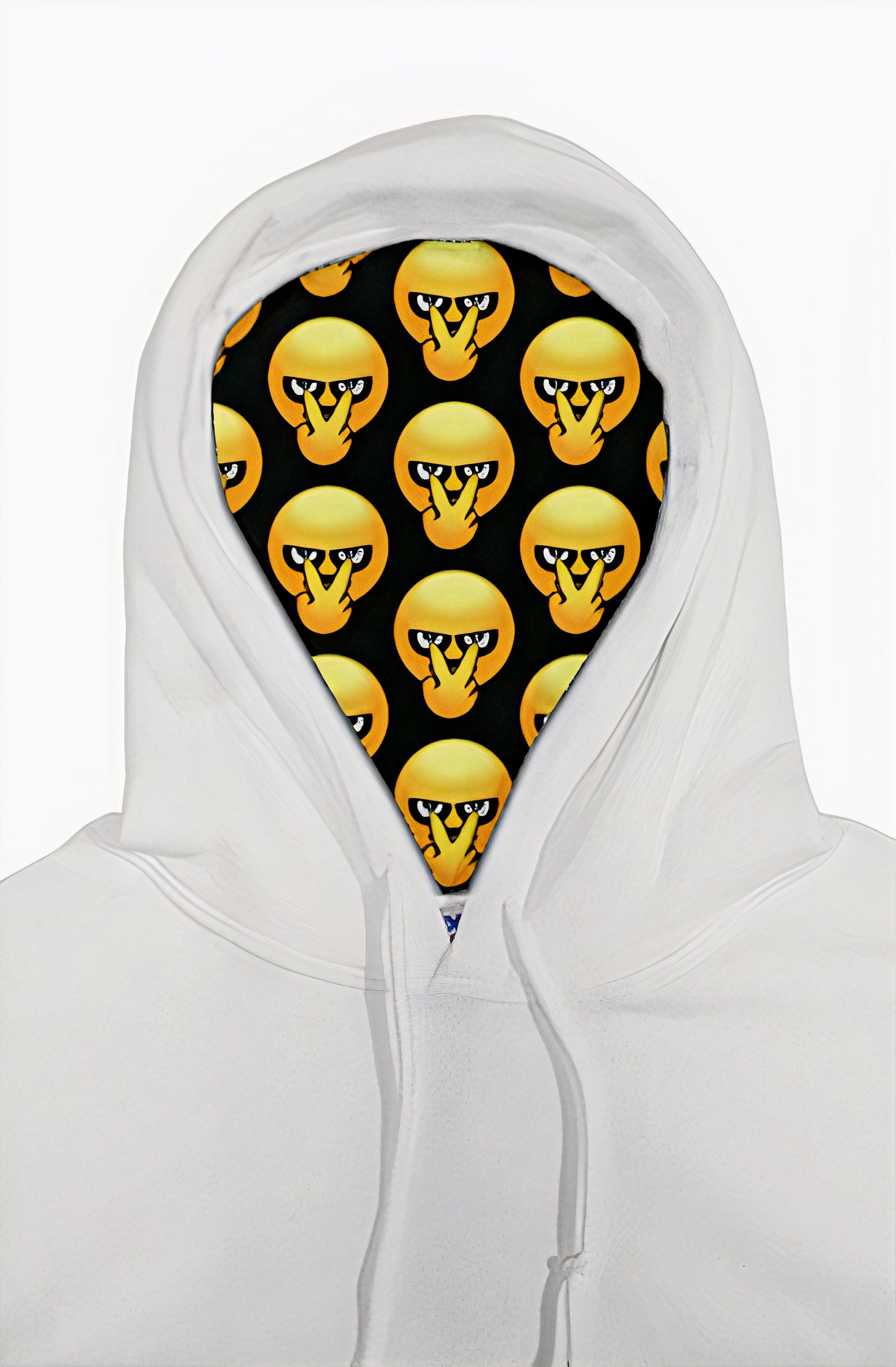 Focus Rich Clothing White Hybrid Hoodie with FR Symbol and Emoji Logos